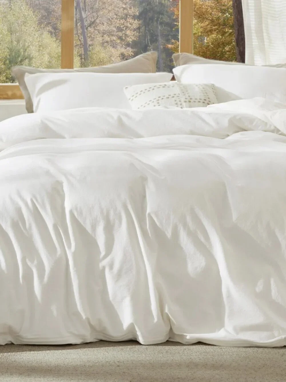 Bedsure 100% Washed Cotton Duvet Cover Queen Set-Minimalist Cotton Bedding Set